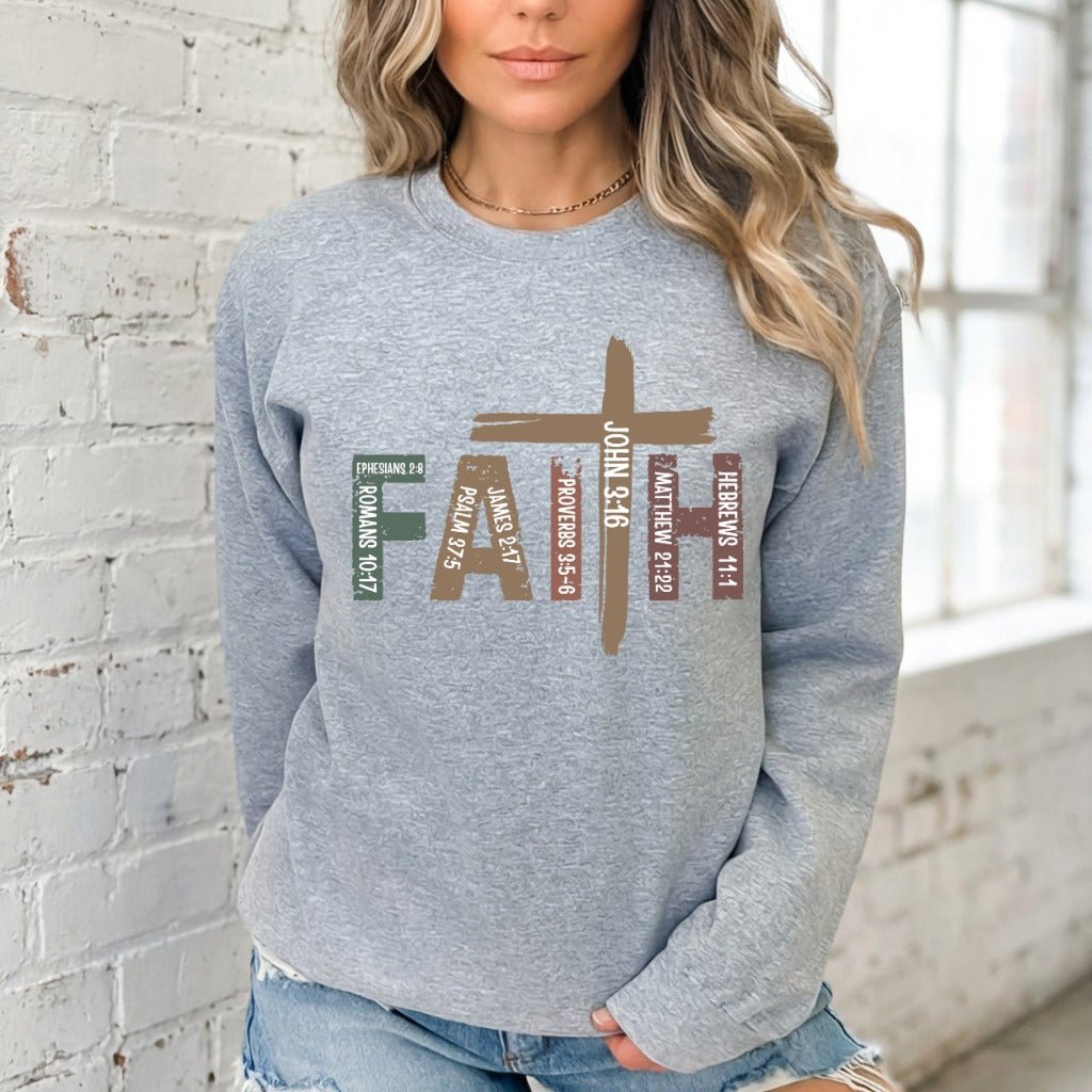 Faith Scripture Cross | Bible Verse Christian Sweatshirt - Luckets.com