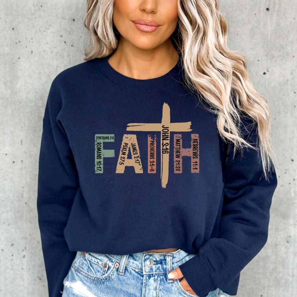 Faith Scripture Cross | Bible Verse Christian Sweatshirt - Luckets.com