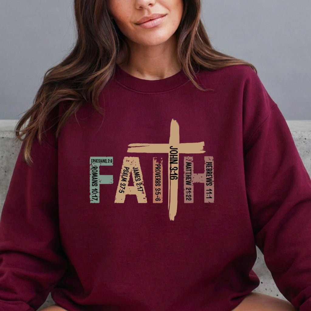 Faith Scripture Cross | Bible Verse Christian Sweatshirt - Luckets.com