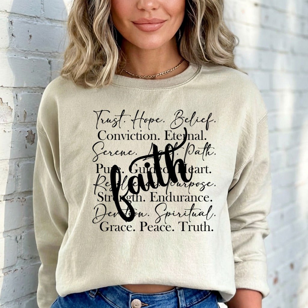 Faith Words of Life | Spiritual Attributes Sweatshirt - Luckets.com