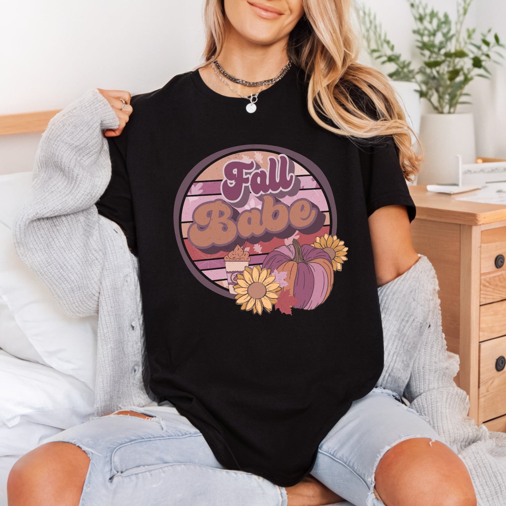 Fall Babe Retro Autumn Fall Autumn Ready to Press DTF Transfer for Dtf