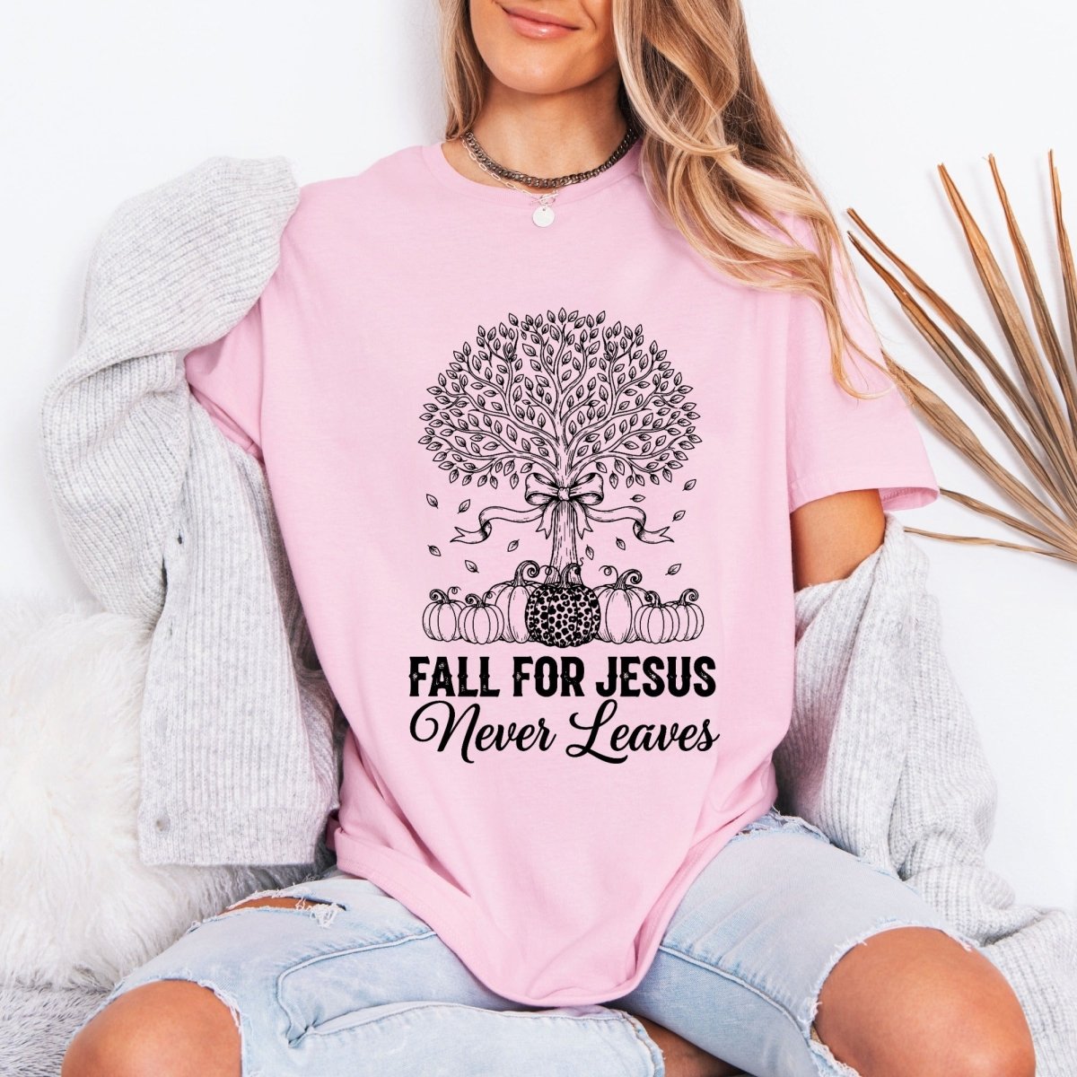 Fall For Jesus Never Leaves | Autumn Faith Tree Tee - Luckets.com