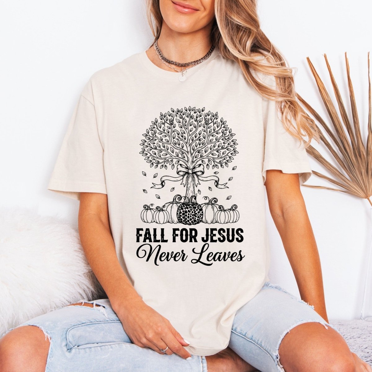 Fall For Jesus Never Leaves | Autumn Faith Tree Tee - Luckets.com
