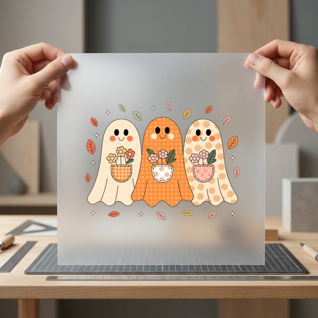 Fall Ghosts Flowers Autumn Halloween Fall Ready to Press DTF Transfer for Dtf