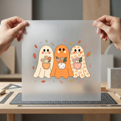 Fall Ghosts Flowers Autumn Halloween Fall Ready to Press DTF Transfer for Dtf