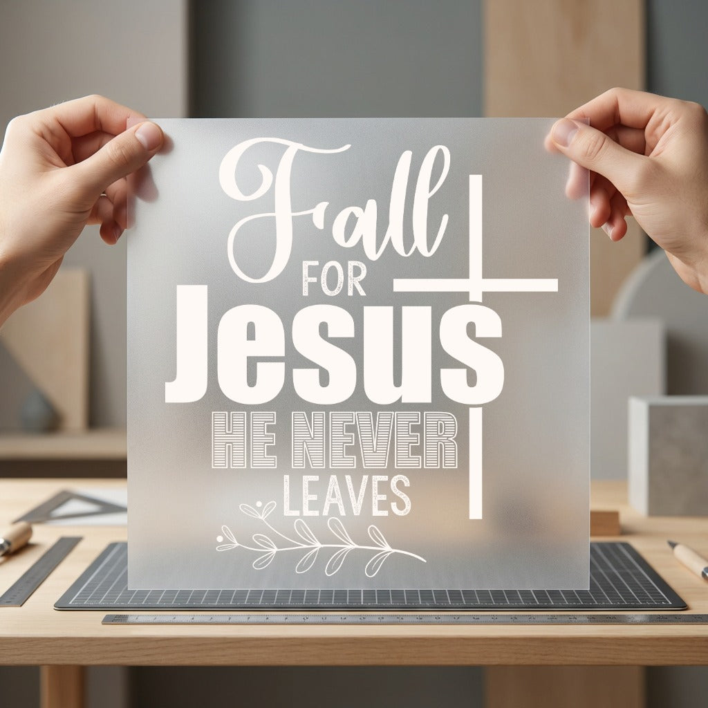 Fall Jesus Never Leaves Christian Faith Ready to Press DTF Transfer for Dtf