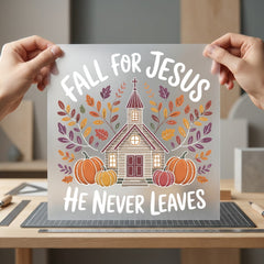 Fall Jesus Never Leaves Christian Faith Ready to Press DTF Transfer for Dtf