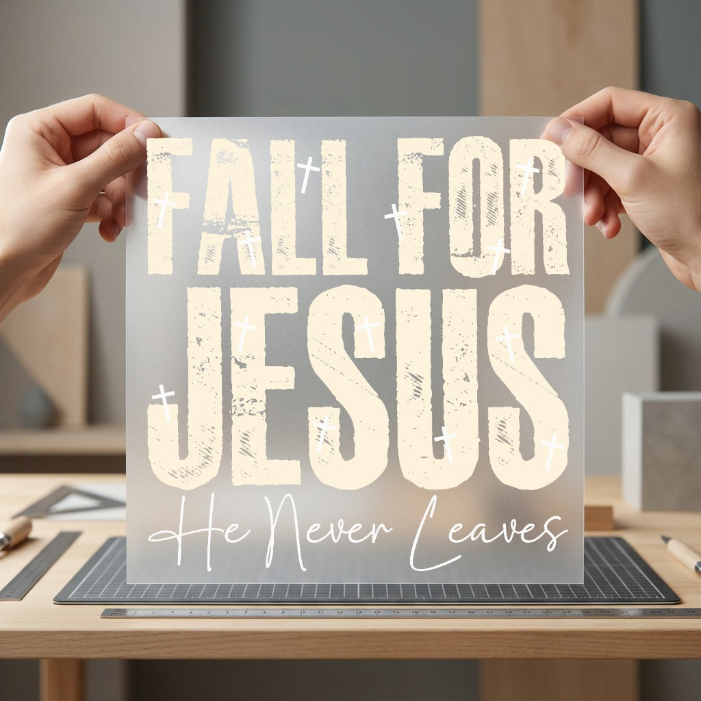 Fall Jesus Never Leaves Christian Faith Ready to Press DTF Transfer for Dtf