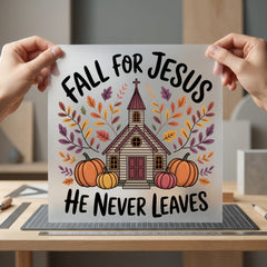 Fall Jesus Never Leaves Christian Faith Ready to Press DTF Transfer for Dtf