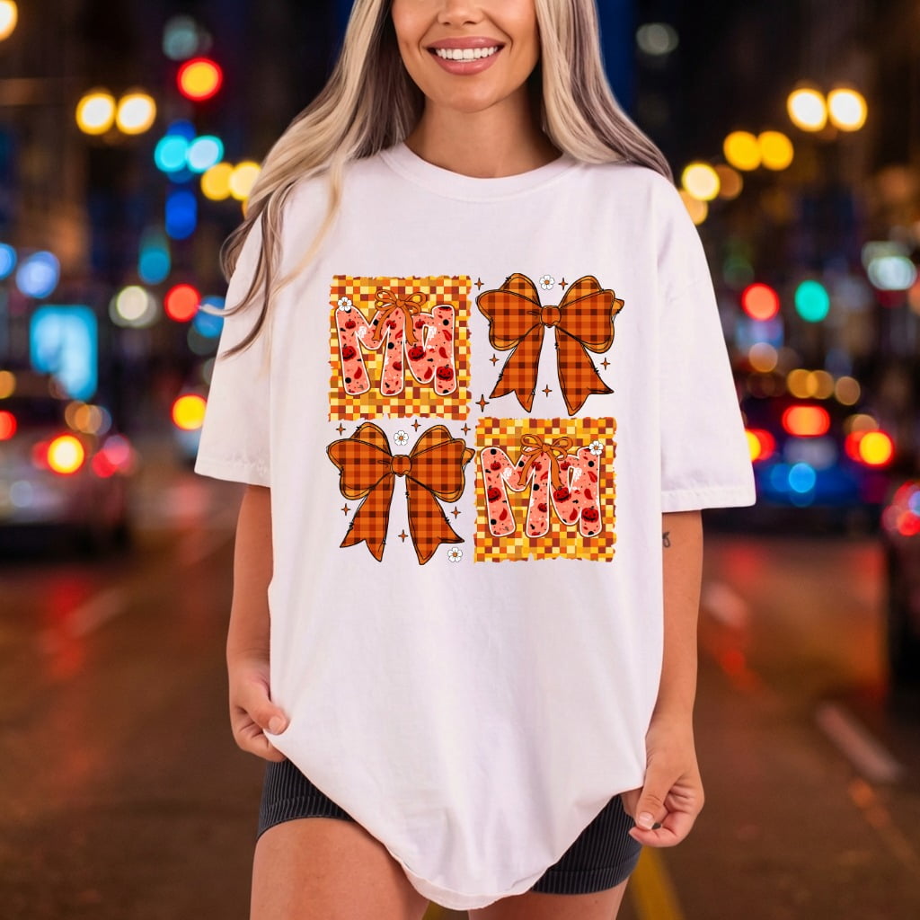 Fall Plaid Bow Pumpkin Halloween Fall Ready to Press DTF Transfer for Dtf