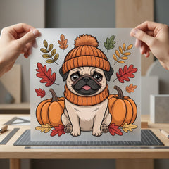 Fall Pug Pumpkins Autumn Thanksgiving Fall Ready to Press DTF Transfer for Dtf
