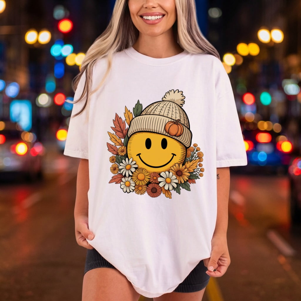 Fall Smiley Face Autumn Halloween Thanksgiving Ready to Press DTF Transfer for Dtf