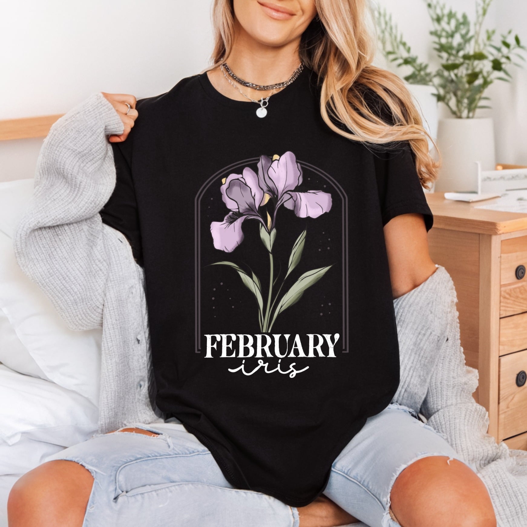 February Iris Birth Month Vintage Retro Ready to Press DTF Transfer for Dtf