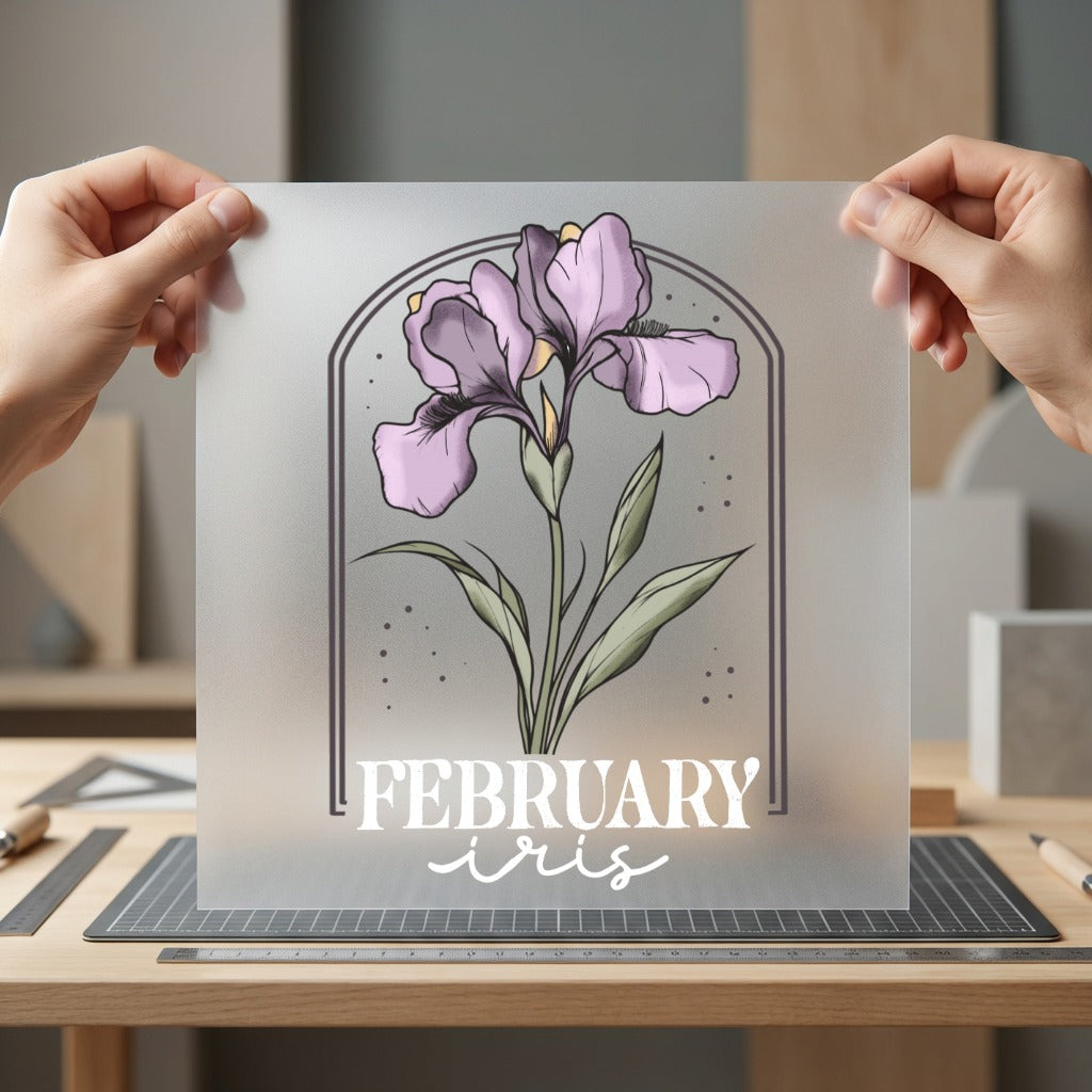 February Iris Birth Month Vintage Retro Ready to Press DTF Transfer for Dtf