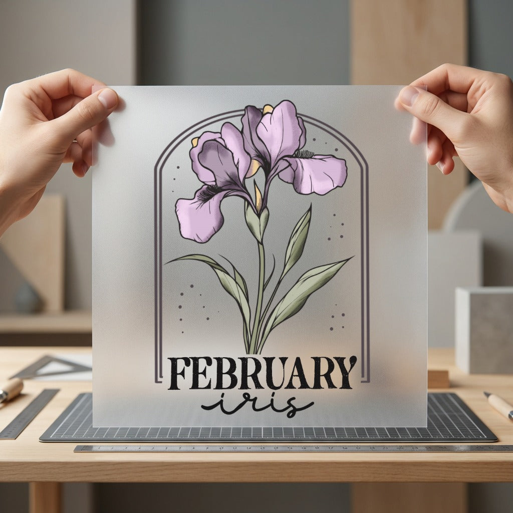February Iris Birth Month Vintage Retro Ready to Press DTF Transfer for Dtf
