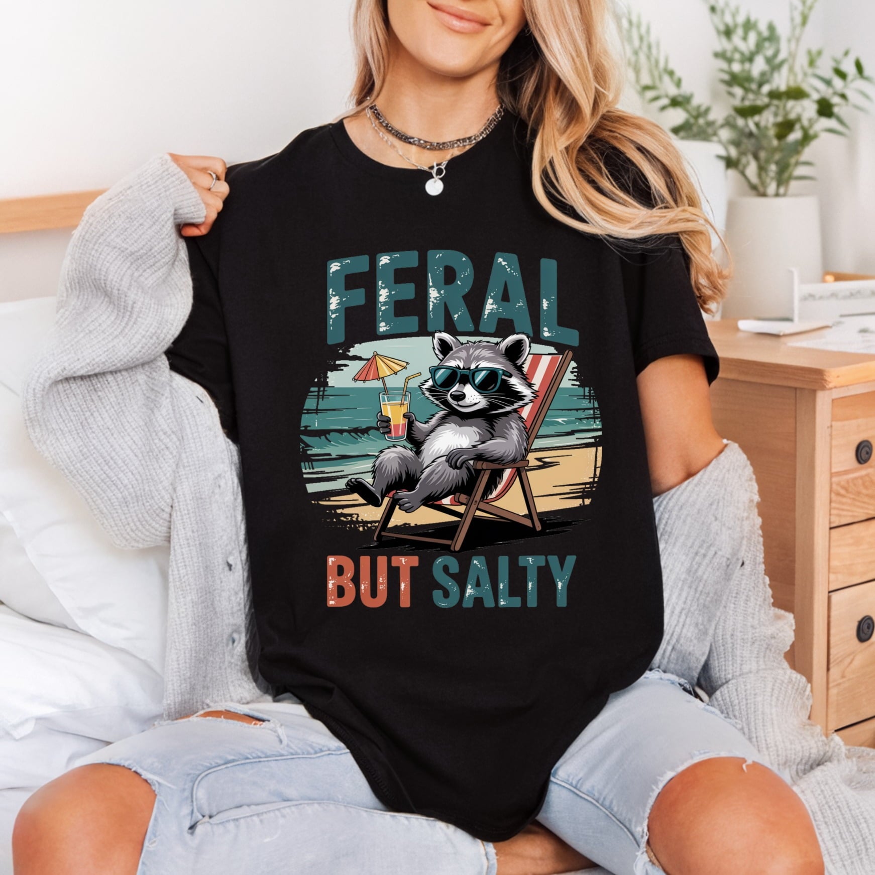 Feral But Salty Raccoon Summer Funny Ready to Press DTF Transfer for Dtf