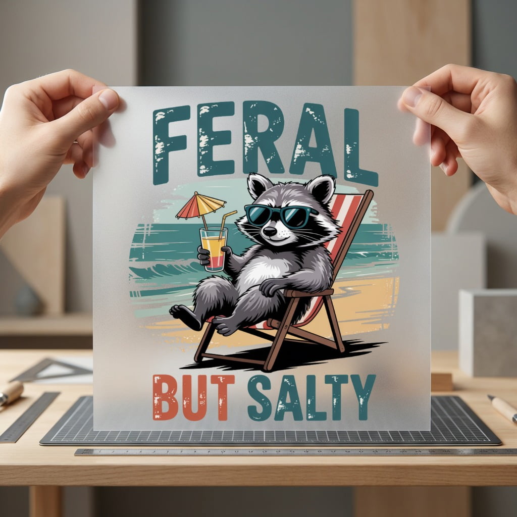 Feral But Salty Raccoon Summer Funny Ready to Press DTF Transfer for Dtf