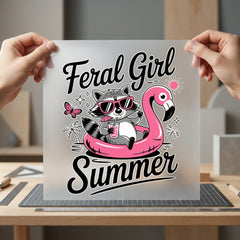 Feral Girl Summer Raccoon Summer Funny Ready to Press DTF Transfer for Dtf