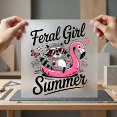 Feral Girl Summer Raccoon Summer Funny Ready to Press DTF Transfer for Dtf