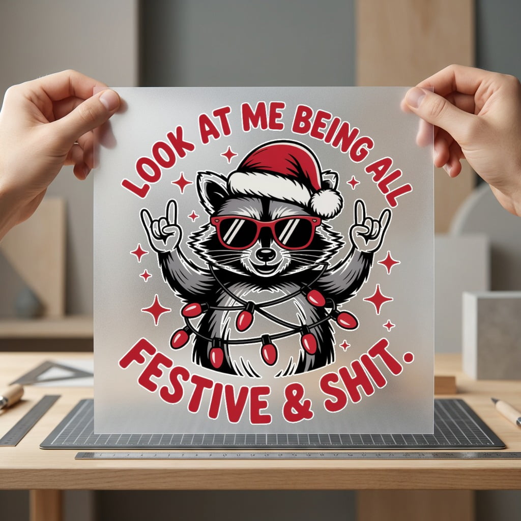 Festive Racoon Rocker Holiday Christmas Funny Ready to Press DTF Transfer for Dtf