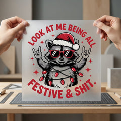 Festive Racoon Rocker Holiday Christmas Funny Ready to Press DTF Transfer for Dtf