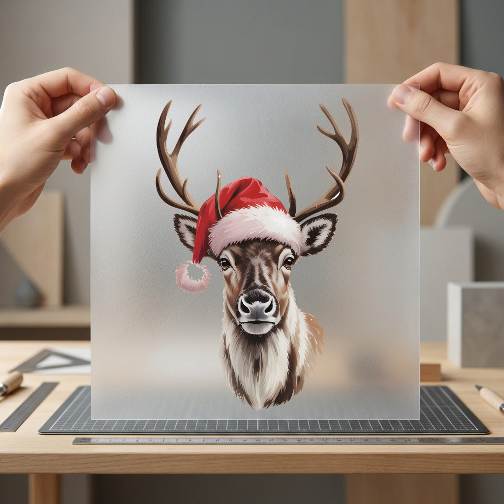 Festive Reindeer Santa Hat Christmas Ready to Press DTF Transfer for Dtf