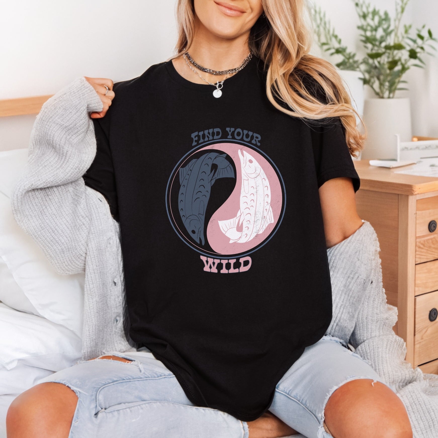 Find Wild Fish Yin Faith Vintage Ready to Press DTF Transfer for Dtf