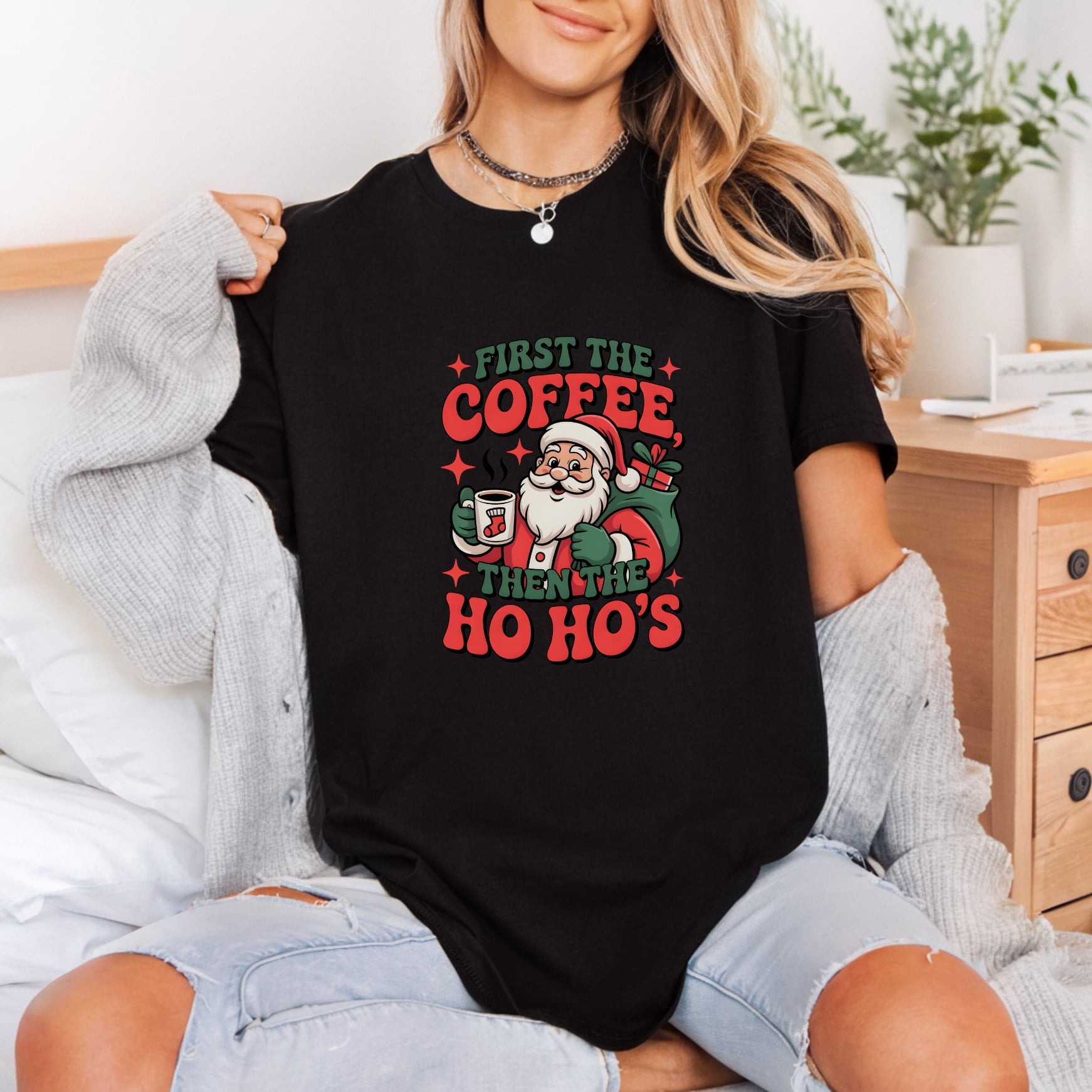 First Coffee Then Retro Christmas Funny Ready to Press DTF Transfer for Dtf