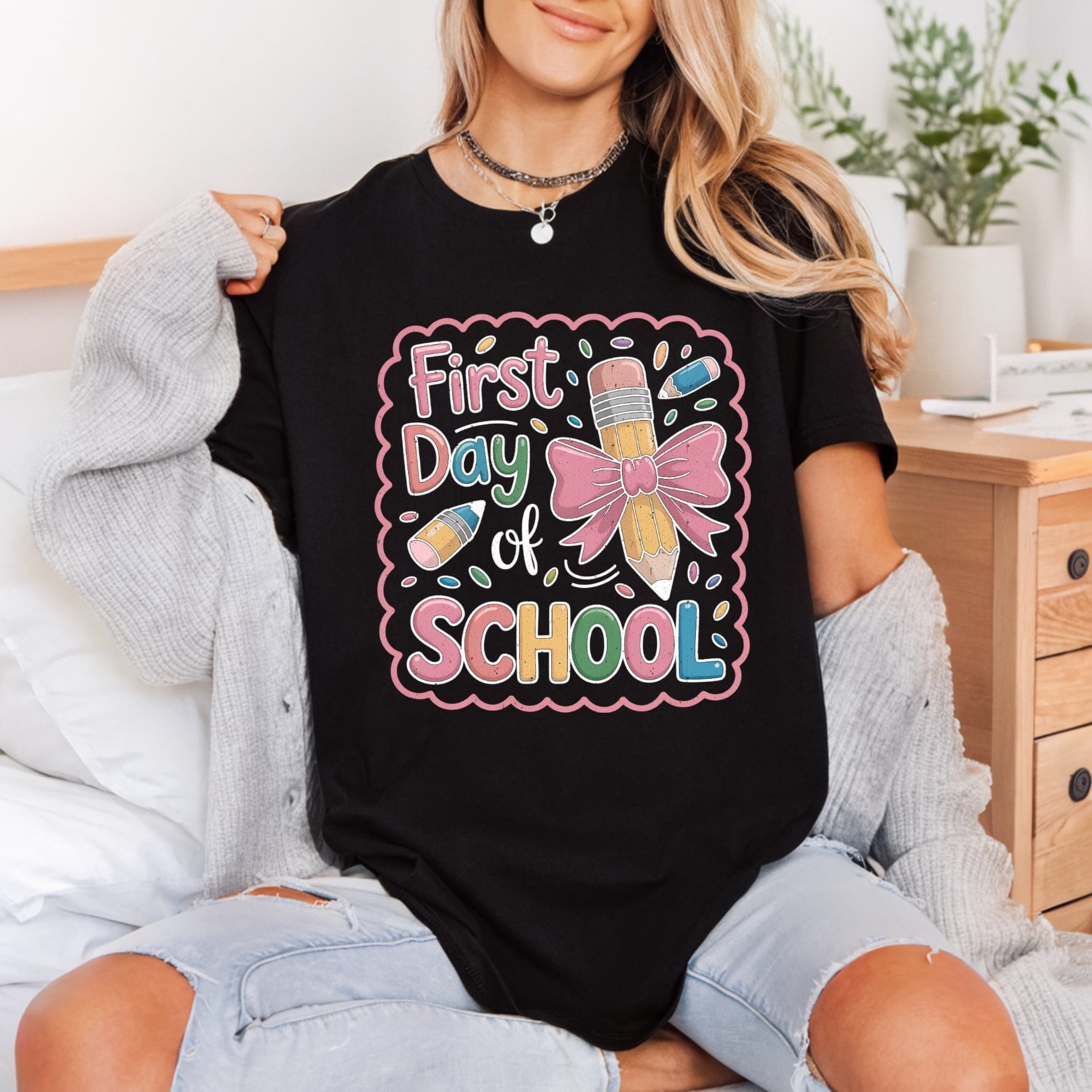 First Day School Pencil Funny Aesthetic Ready to Press DTF Transfer for Dtf