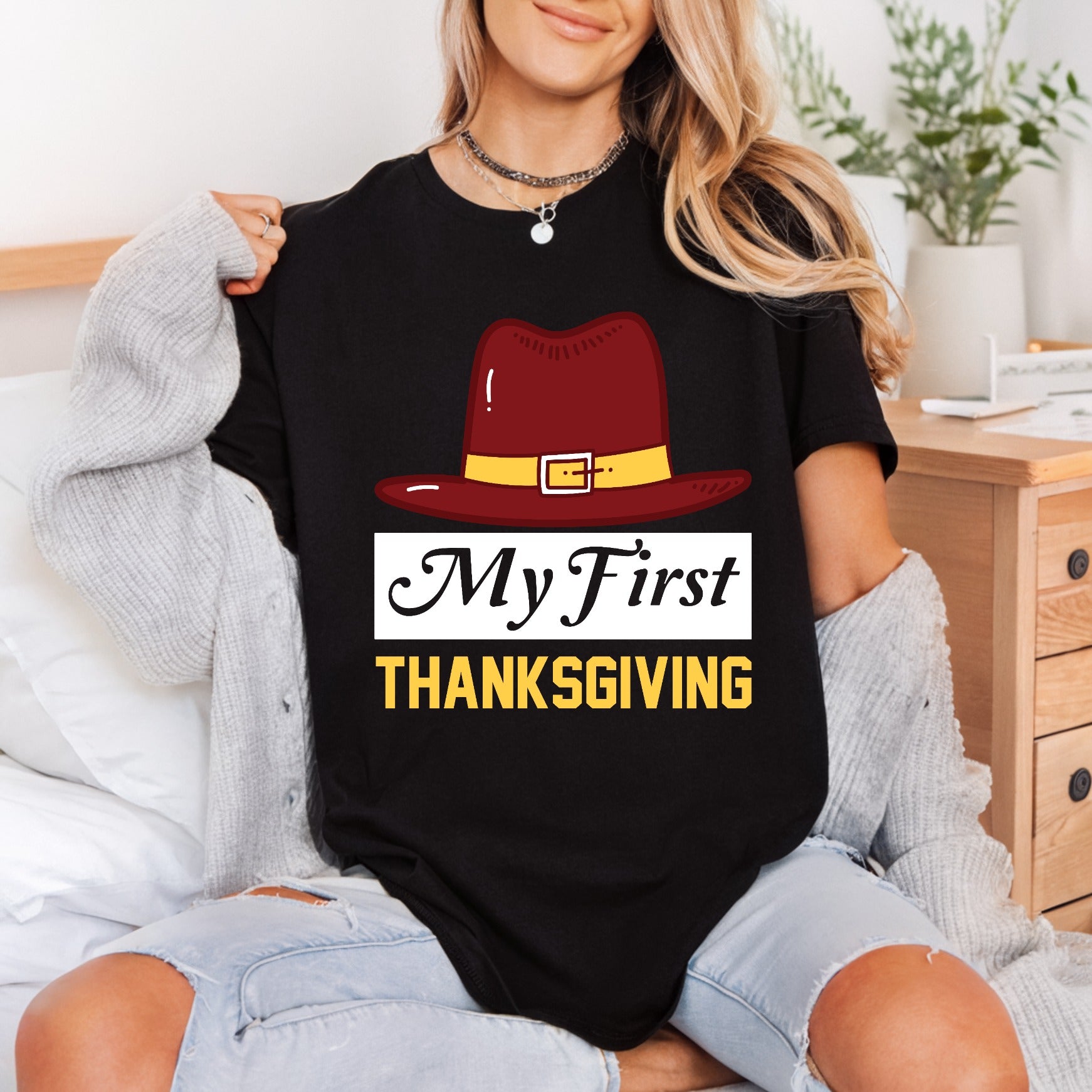 First Thanksgiving Pilgrim Hat Thanksgiving Autumn Ready to Press DTF Transfer for Dtf