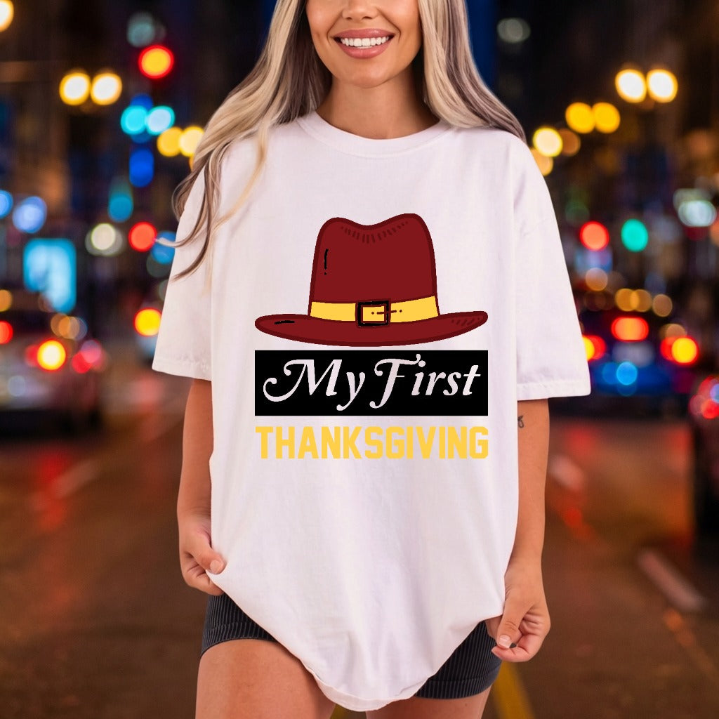 First Thanksgiving Pilgrim Hat Thanksgiving Autumn Ready to Press DTF Transfer for Dtf