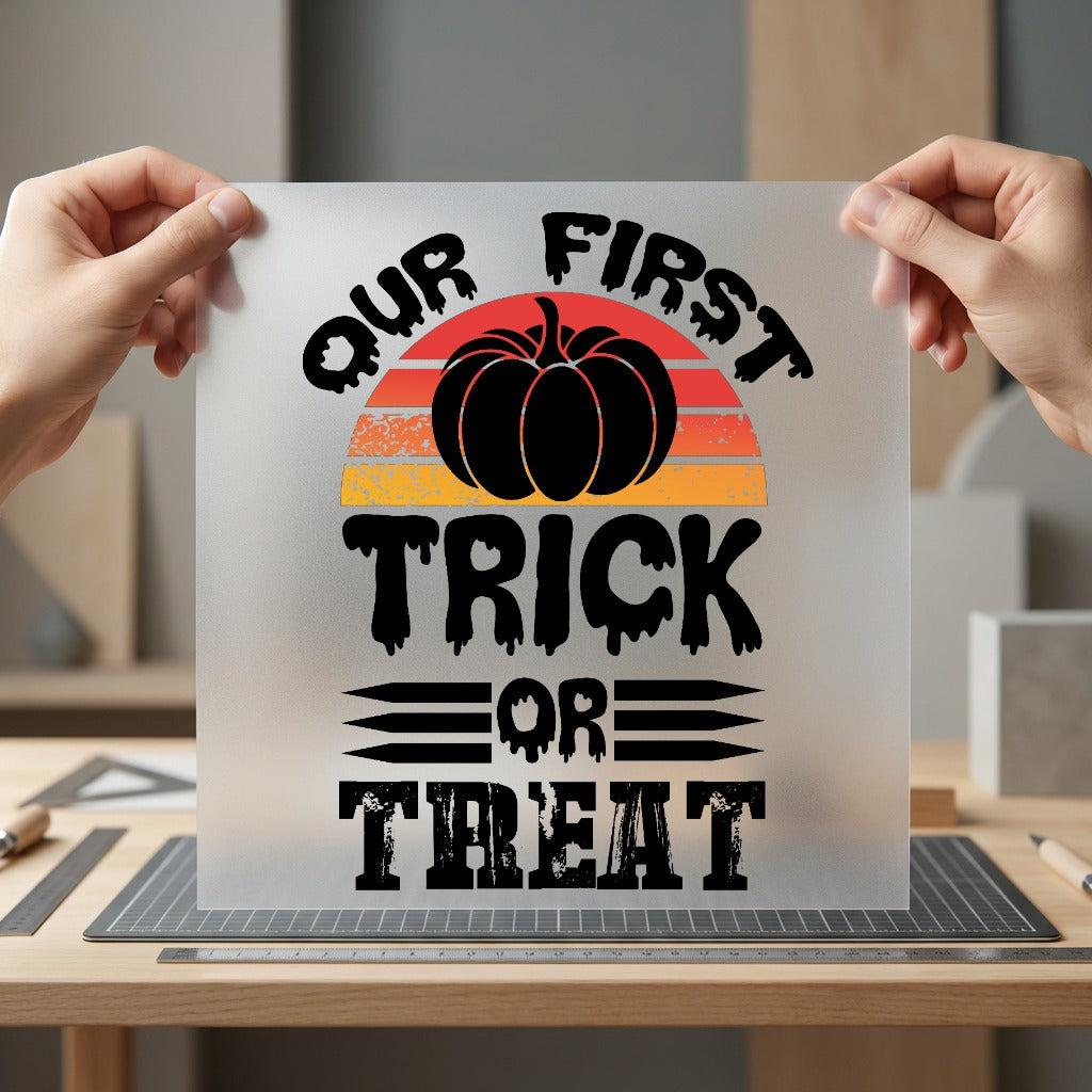 First Trick Treat Pumpkin Halloween Fall Ready to Press DTF Transfer for Dtf
