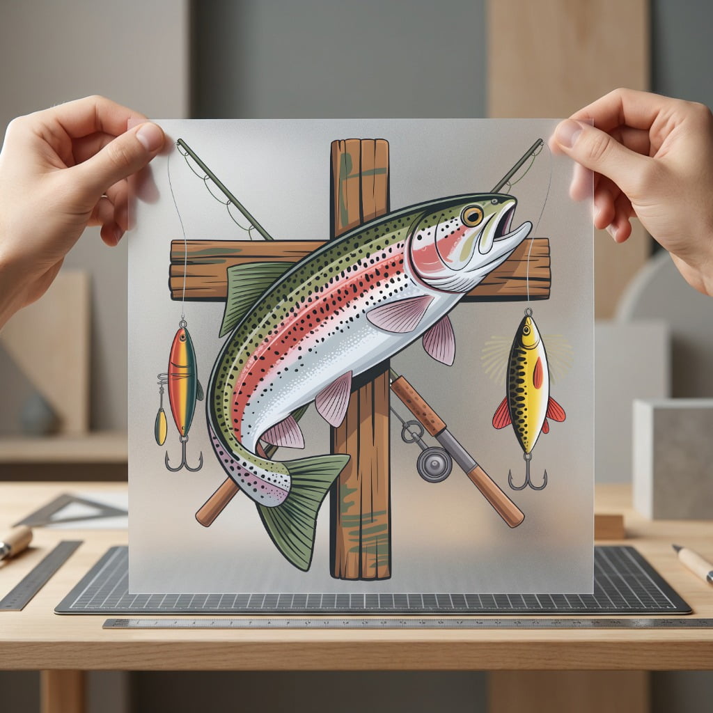 Fishing Cross Trout Angler Christian Fishing Ready to Press DTF Transfer for Dtf