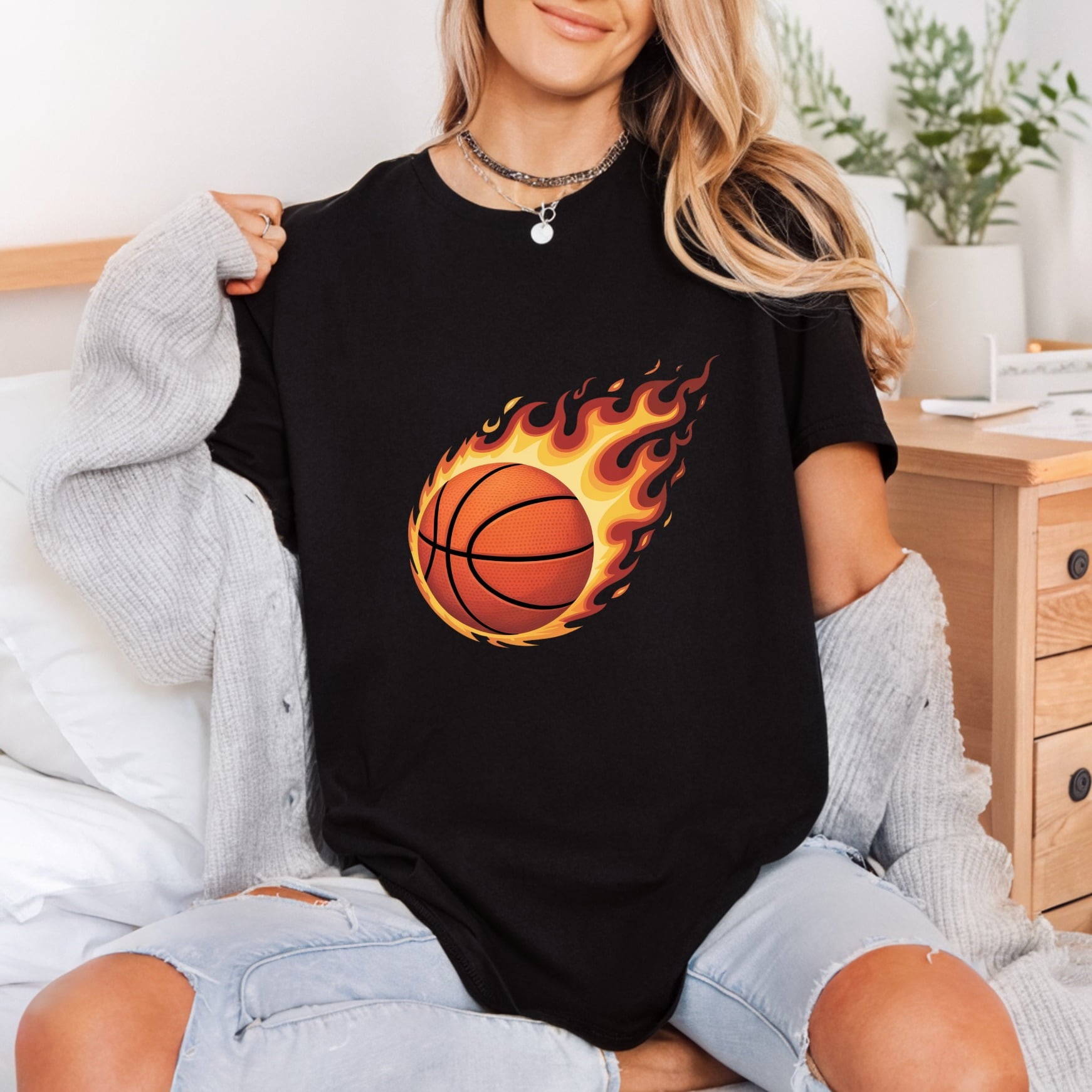 Flaming Basketball Sports Diy Fitness Ready to Press DTF Transfer for Dtf
