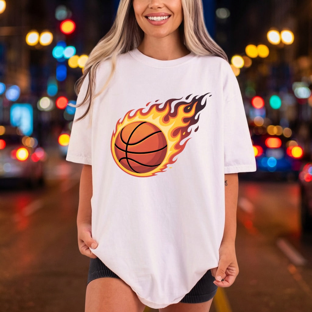 Flaming Basketball Sporty Diy Fitness Ready to Press DTF Transfer for Dtf