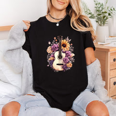Floral Acoustic Guitar Musical Boho Aesthetic Ready to Press DTF Transfer for Dtf