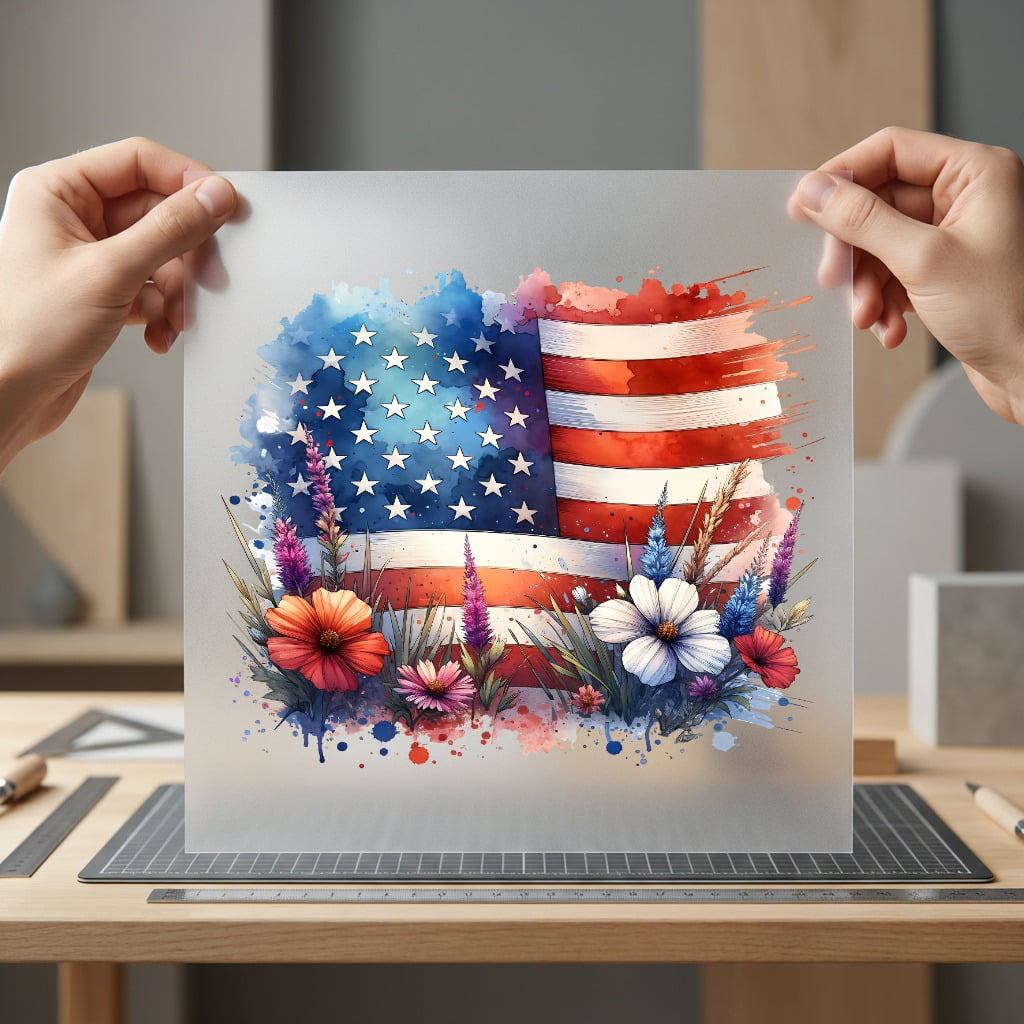 Floral America Flag Watercolor 4th Of July Usa Ready to Press DTF Transfer for Dtf