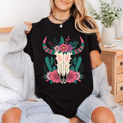 Floral Boho Bull Skull Boho Western Ready to Press DTF Transfer for Dtf