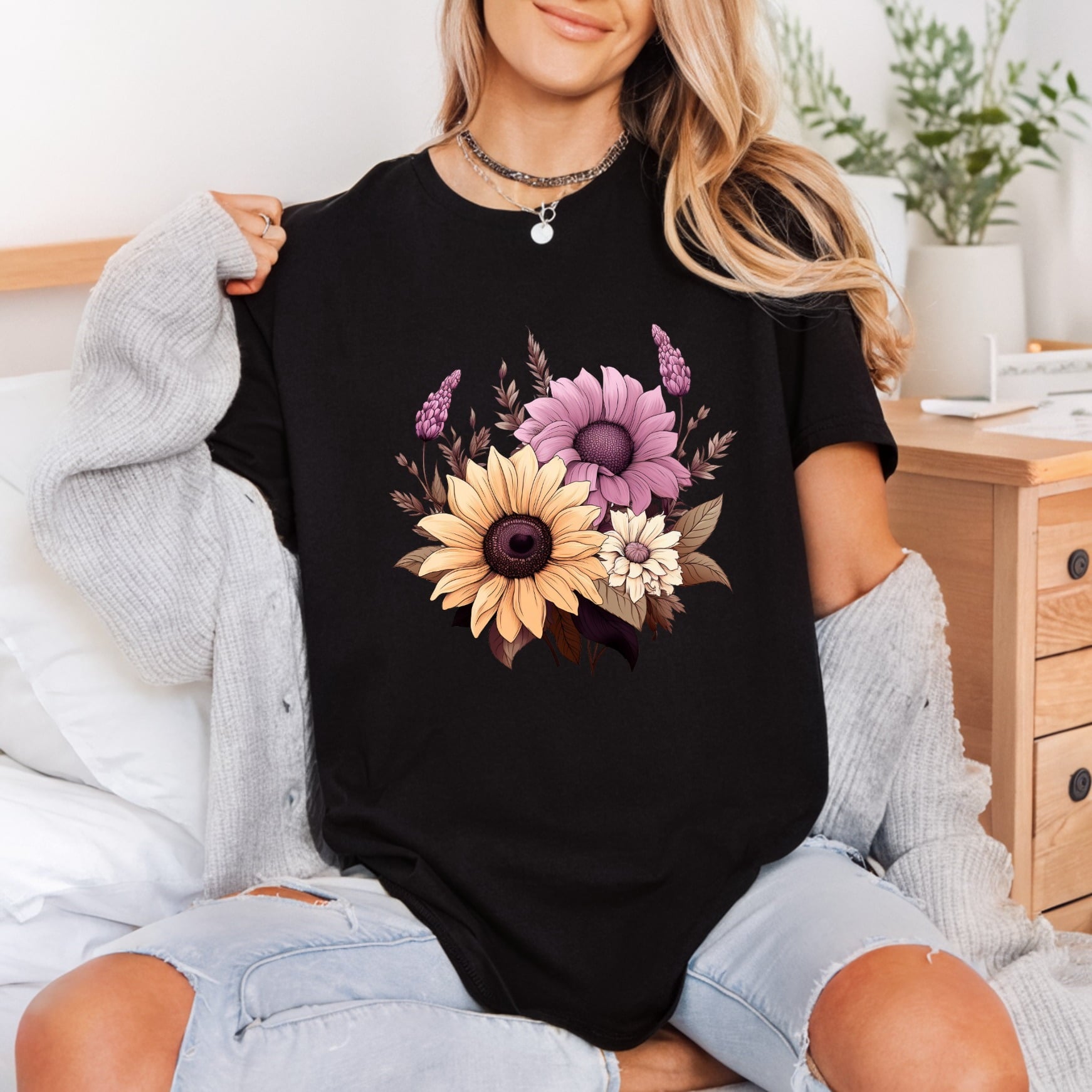 Floral Bouquet Botanical Bloom Floral Sunflower Ready to Press DTF Transfer for Dtf