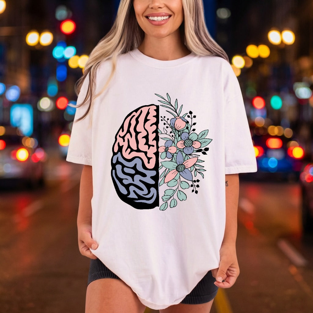 Floral Brain Split Creative Floral Ready to Press DTF Transfer for Dtf