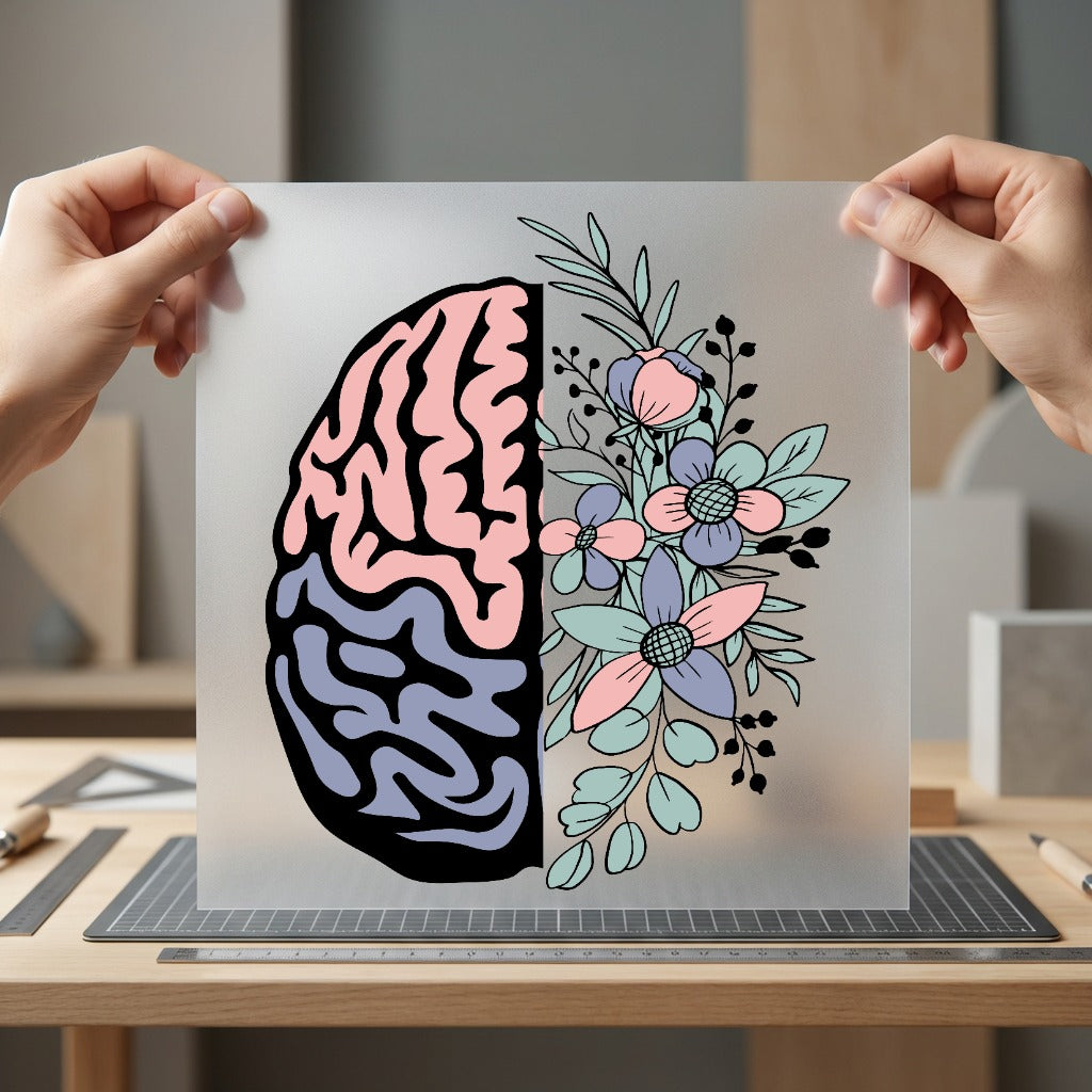 Floral Brain Split Creative Floral Ready to Press DTF Transfer for Dtf