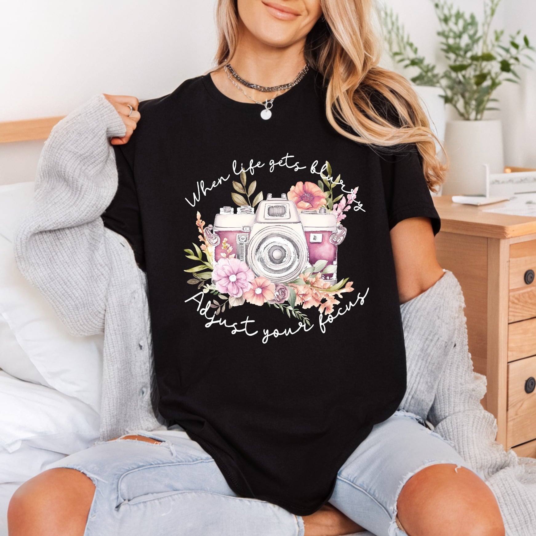 Floral Camera Quote Inspirational Floral Ready to Press DTF Transfer for Dtf