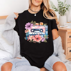 Floral Cassette Tape Retro Vintage Retro Ready to Press DTF Transfer for Dtf