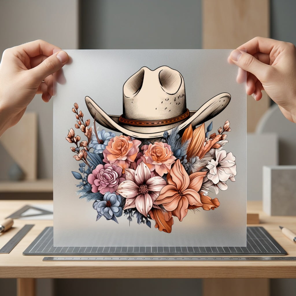 Floral Cowboy Hat Western Usa Boho Ready to Press DTF Transfer for Dtf