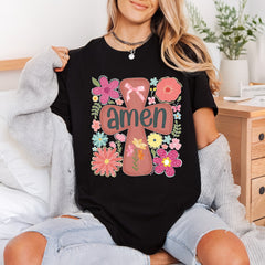 Floral Cross Amen Faith-based Christian Faith Ready to Press DTF Transfer for Dtf