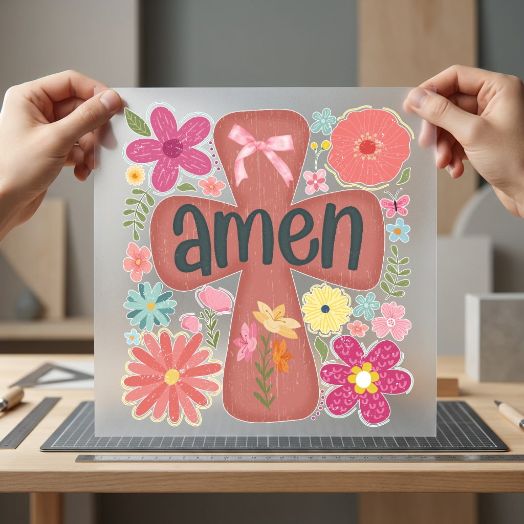 Floral Cross Amen Faith-based Christian Faith Ready to Press DTF Transfer for Dtf