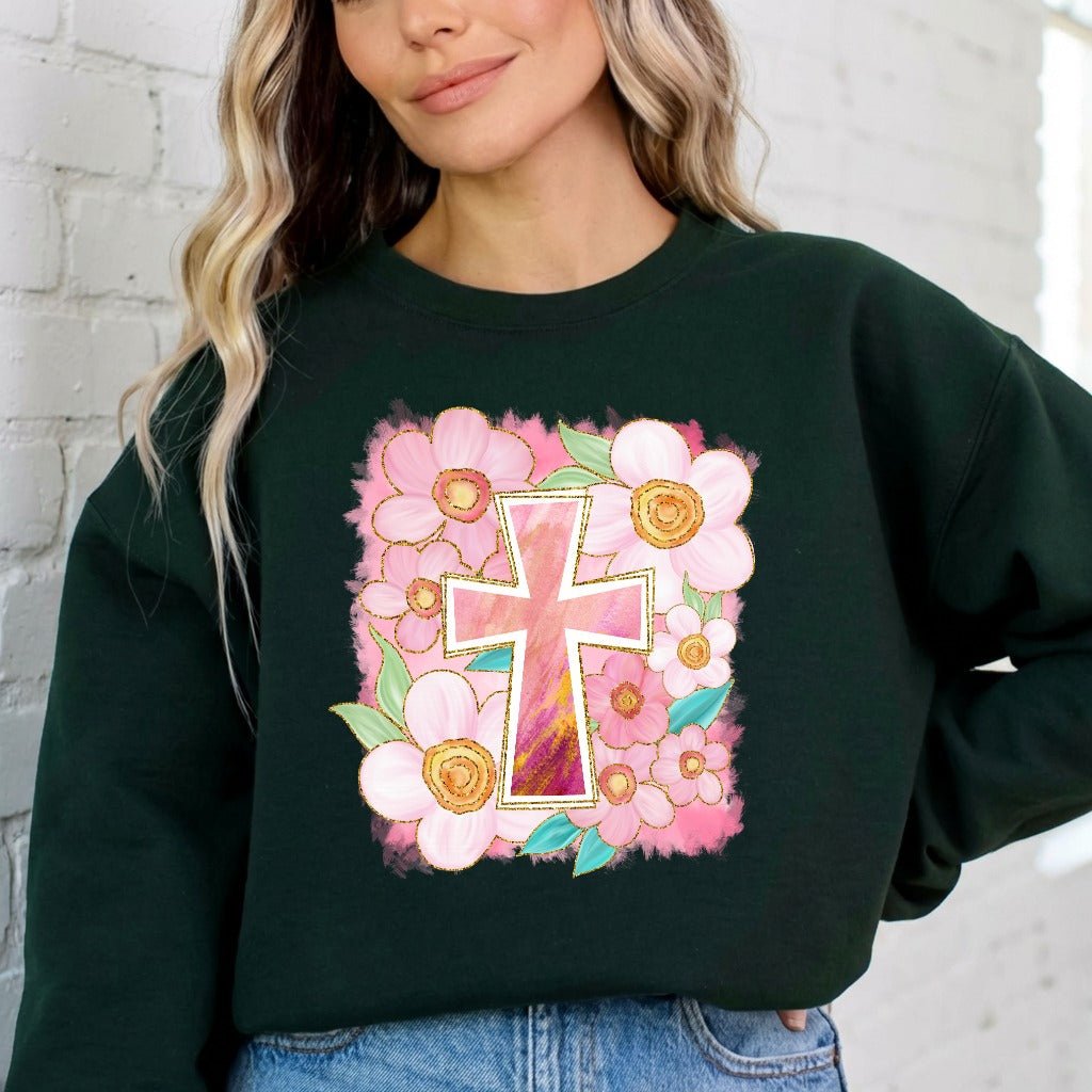Floral Cross Design | Faith & Spring Bloom Sweatshirt - Luckets.com