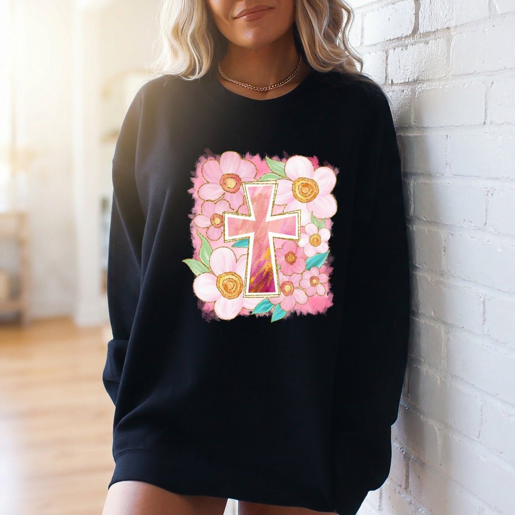 Floral Cross Design | Faith & Spring Bloom Sweatshirt - Luckets.com