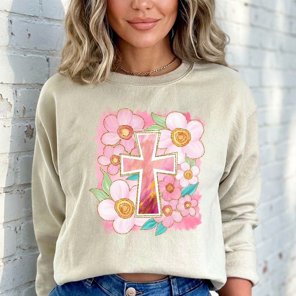 Floral Cross Design | Faith & Spring Bloom Sweatshirt - Luckets.com