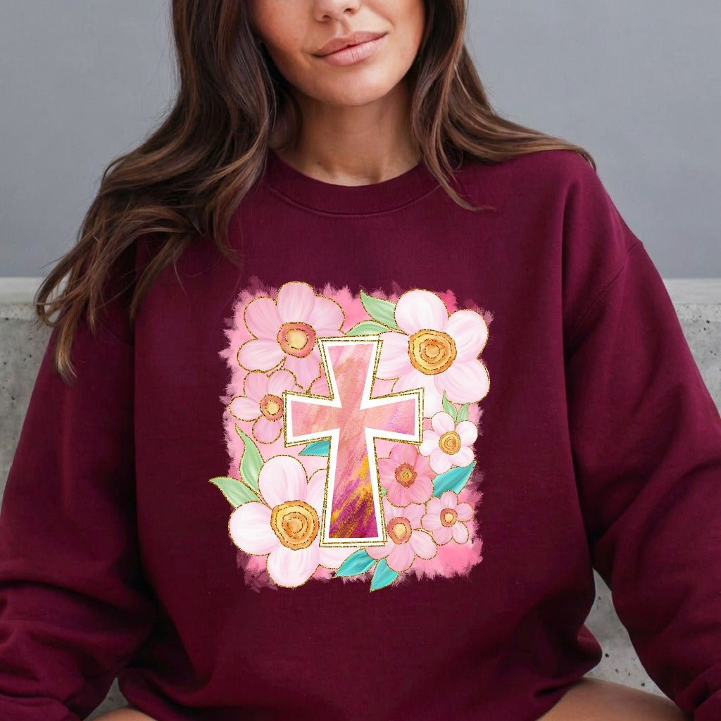 Floral Cross Design | Faith & Spring Bloom Sweatshirt - Luckets.com